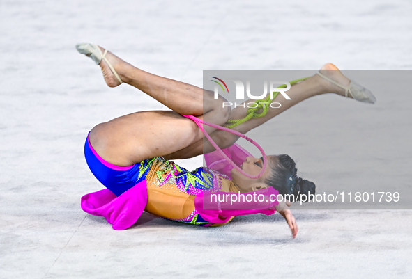 Sanyukta Kale of India competes in the rope final of the International Rhythmic Gymnastics Tournament ''Sky Grace 2024'' at Aspire Zone Foun...