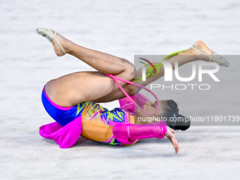 Sanyukta Kale of India competes in the rope final of the International Rhythmic Gymnastics Tournament ''Sky Grace 2024'' at Aspire Zone Foun...