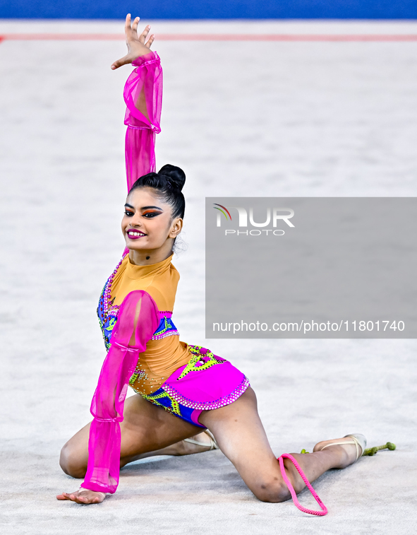 Sanyukta Kale of India competes in the rope final of the International Rhythmic Gymnastics Tournament ''Sky Grace 2024'' at Aspire Zone Foun...