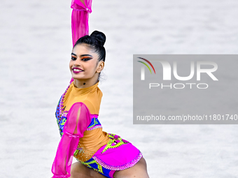 Sanyukta Kale of India competes in the rope final of the International Rhythmic Gymnastics Tournament ''Sky Grace 2024'' at Aspire Zone Foun...