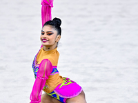 Sanyukta Kale of India competes in the rope final of the International Rhythmic Gymnastics Tournament ''Sky Grace 2024'' at Aspire Zone Foun...