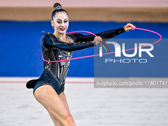 Silva Sargsyan of Armenia competes in the rope final of the International Rhythmic Gymnastics Tournament ''Sky Grace 2024'' at Aspire Zone F...