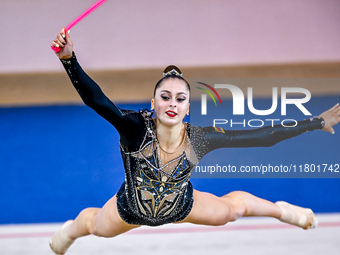 Silva Sargsyan of Armenia competes in the rope final of the International Rhythmic Gymnastics Tournament ''Sky Grace 2024'' at Aspire Zone F...