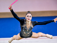 Silva Sargsyan of Armenia competes in the rope final of the International Rhythmic Gymnastics Tournament ''Sky Grace 2024'' at Aspire Zone F...