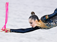 Silva Sargsyan of Armenia competes in the rope final of the International Rhythmic Gymnastics Tournament ''Sky Grace 2024'' at Aspire Zone F...