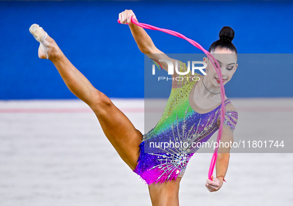 Polina Frolova of Russia competes in the rope final of the International Rhythmic Gymnastics Tournament ''Sky Grace 2024'' at Aspire Zone Fo...