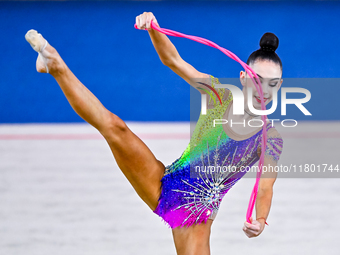 Polina Frolova of Russia competes in the rope final of the International Rhythmic Gymnastics Tournament ''Sky Grace 2024'' at Aspire Zone Fo...