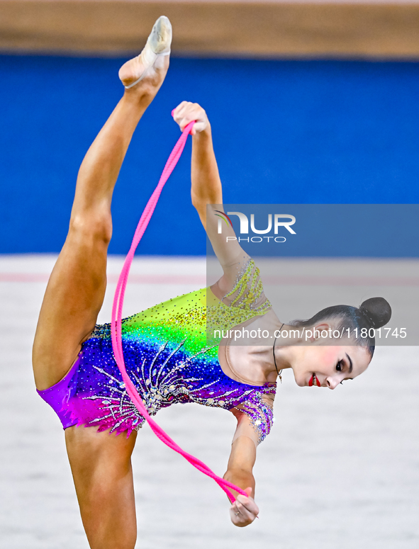 Polina Frolova of Russia competes in the rope final of the International Rhythmic Gymnastics Tournament ''Sky Grace 2024'' at Aspire Zone Fo...