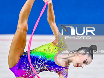 Polina Frolova of Russia competes in the rope final of the International Rhythmic Gymnastics Tournament ''Sky Grace 2024'' at Aspire Zone Fo...