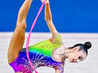 Polina Frolova of Russia competes in the rope final of the International Rhythmic Gymnastics Tournament ''Sky Grace 2024'' at Aspire Zone Fo...