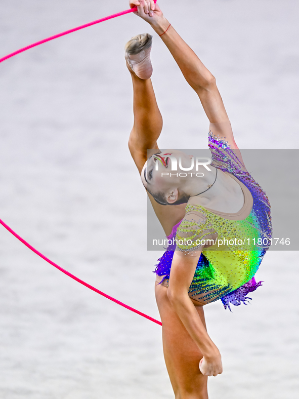 Polina Frolova of Russia competes in the rope final of the International Rhythmic Gymnastics Tournament ''Sky Grace 2024'' at Aspire Zone Fo...