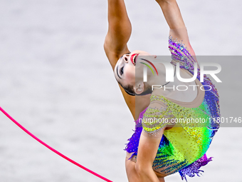 Polina Frolova of Russia competes in the rope final of the International Rhythmic Gymnastics Tournament ''Sky Grace 2024'' at Aspire Zone Fo...