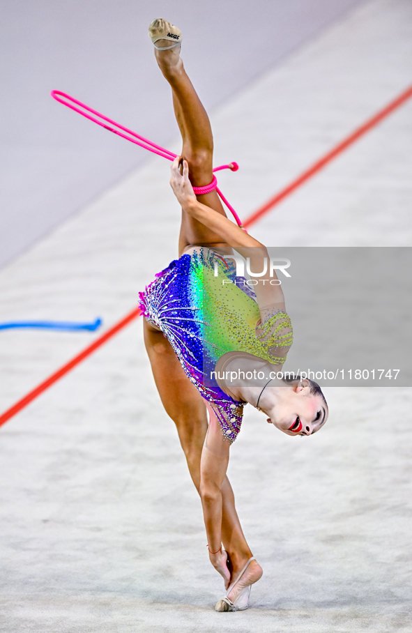 Polina Frolova of Russia competes in the rope final of the International Rhythmic Gymnastics Tournament ''Sky Grace 2024'' at Aspire Zone Fo...