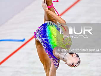 Polina Frolova of Russia competes in the rope final of the International Rhythmic Gymnastics Tournament ''Sky Grace 2024'' at Aspire Zone Fo...