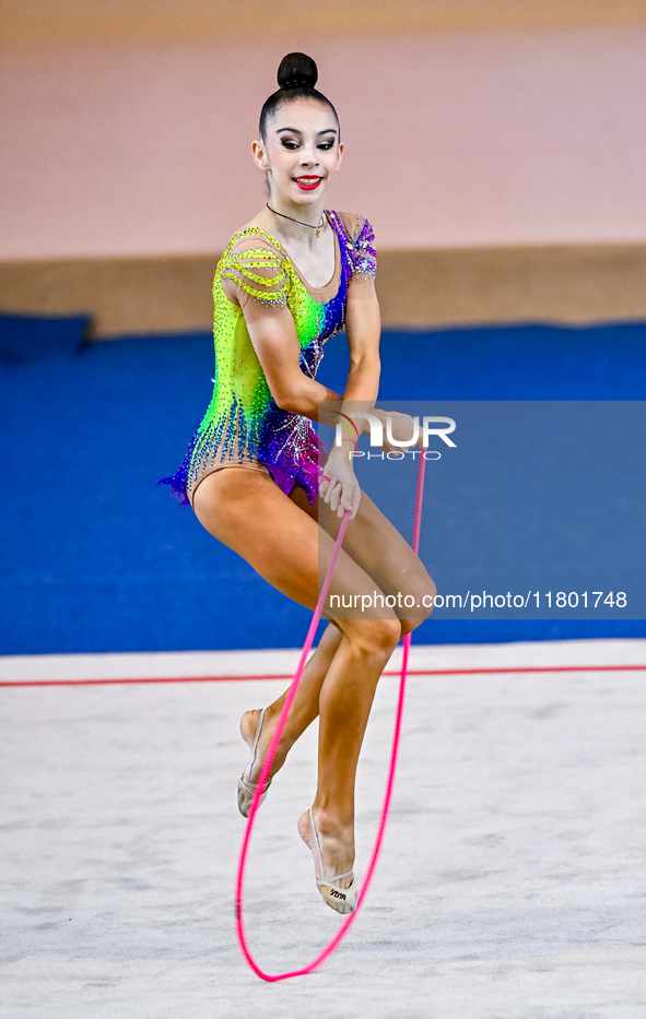 Polina Frolova of Russia competes in the rope final of the International Rhythmic Gymnastics Tournament ''Sky Grace 2024'' at Aspire Zone Fo...