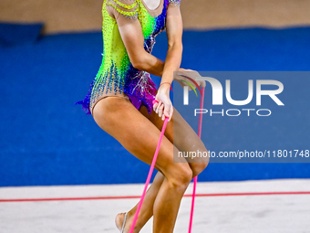 Polina Frolova of Russia competes in the rope final of the International Rhythmic Gymnastics Tournament ''Sky Grace 2024'' at Aspire Zone Fo...