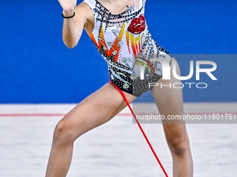 Isabella Rojas of Cuba competes in the rope final of the International Rhythmic Gymnastics Tournament ''Sky Grace 2024'' at Aspire Zone Foun...