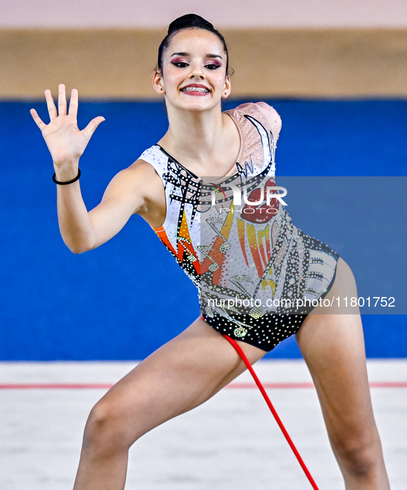 Isabella Rojas of Cuba competes in the rope final of the International Rhythmic Gymnastics Tournament ''Sky Grace 2024'' at Aspire Zone Foun...