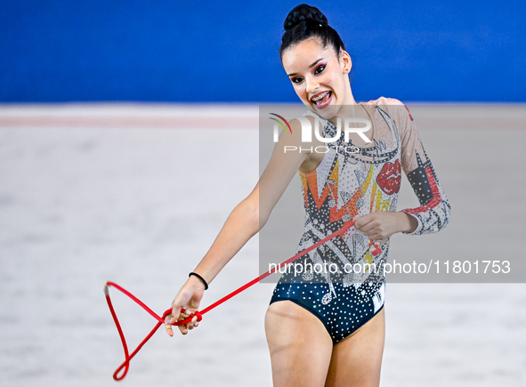 Isabella Rojas of Cuba competes in the rope final of the International Rhythmic Gymnastics Tournament ''Sky Grace 2024'' at Aspire Zone Foun...