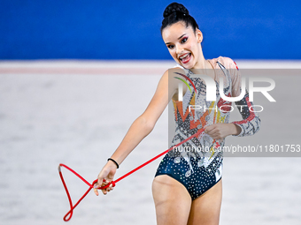 Isabella Rojas of Cuba competes in the rope final of the International Rhythmic Gymnastics Tournament ''Sky Grace 2024'' at Aspire Zone Foun...