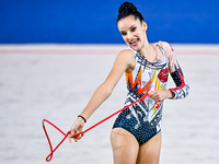 Isabella Rojas of Cuba competes in the rope final of the International Rhythmic Gymnastics Tournament ''Sky Grace 2024'' at Aspire Zone Foun...