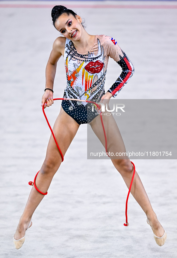 Isabella Rojas of Cuba competes in the rope final of the International Rhythmic Gymnastics Tournament ''Sky Grace 2024'' at Aspire Zone Foun...