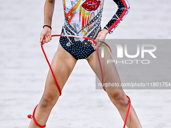 Isabella Rojas of Cuba competes in the rope final of the International Rhythmic Gymnastics Tournament ''Sky Grace 2024'' at Aspire Zone Foun...