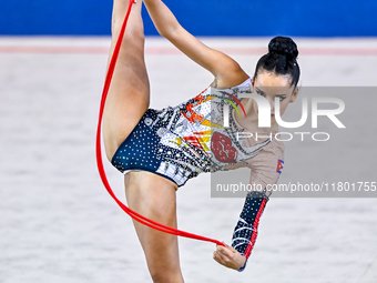 Isabella Rojas of Cuba competes in the rope final of the International Rhythmic Gymnastics Tournament ''Sky Grace 2024'' at Aspire Zone Foun...