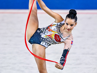 Isabella Rojas of Cuba competes in the rope final of the International Rhythmic Gymnastics Tournament ''Sky Grace 2024'' at Aspire Zone Foun...