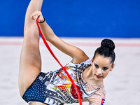 Isabella Rojas of Cuba competes in the rope final of the International Rhythmic Gymnastics Tournament ''Sky Grace 2024'' at Aspire Zone Foun...