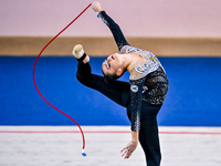 Alina Harnasko of Belarus competes in the rope final of the International Rhythmic Gymnastics Tournament 'Sky Grace 2024' at Aspire Zone Fou...