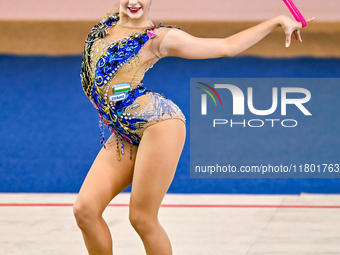 Natalya Usova of Uzbekistan competes in the rope final of the International Rhythmic Gymnastics Tournament ''Sky Grace 2024'' at Aspire Zone...