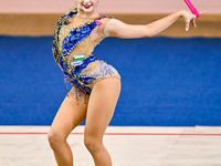 Natalya Usova of Uzbekistan competes in the rope final of the International Rhythmic Gymnastics Tournament ''Sky Grace 2024'' at Aspire Zone...