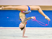 Natalya Usova of Uzbekistan competes in the rope final of the International Rhythmic Gymnastics Tournament ''Sky Grace 2024'' at Aspire Zone...