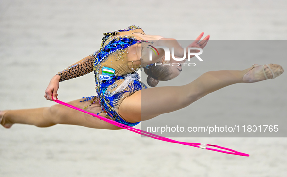 Natalya Usova of Uzbekistan competes in the rope final of the International Rhythmic Gymnastics Tournament ''Sky Grace 2024'' at Aspire Zone...