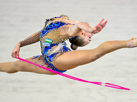 Natalya Usova of Uzbekistan competes in the rope final of the International Rhythmic Gymnastics Tournament ''Sky Grace 2024'' at Aspire Zone...