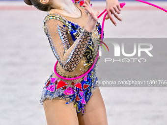 Natalya Usova of Uzbekistan competes in the rope final of the International Rhythmic Gymnastics Tournament ''Sky Grace 2024'' at Aspire Zone...