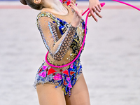 Natalya Usova of Uzbekistan competes in the rope final of the International Rhythmic Gymnastics Tournament ''Sky Grace 2024'' at Aspire Zone...