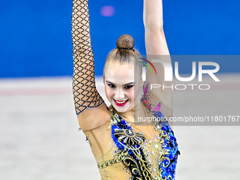 Natalya Usova of Uzbekistan competes in the rope final of the International Rhythmic Gymnastics Tournament ''Sky Grace 2024'' at Aspire Zone...