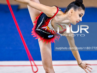 Mariia Borisova of Russia competes in the rope final of the International Rhythmic Gymnastics Tournament ''Sky Grace 2024'' at Aspire Zone F...