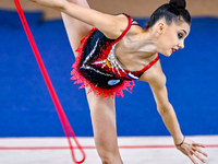 Mariia Borisova of Russia competes in the rope final of the International Rhythmic Gymnastics Tournament ''Sky Grace 2024'' at Aspire Zone F...