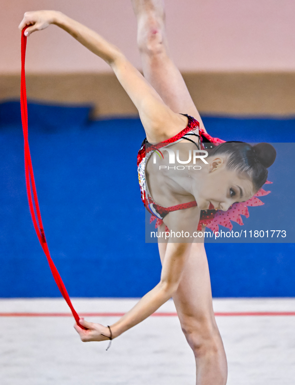 Mariia Borisova of Russia competes in the rope final of the International Rhythmic Gymnastics Tournament ''Sky Grace 2024'' at Aspire Zone F...