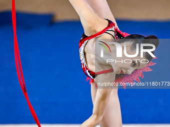 Mariia Borisova of Russia competes in the rope final of the International Rhythmic Gymnastics Tournament ''Sky Grace 2024'' at Aspire Zone F...