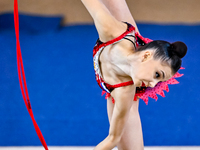 Mariia Borisova of Russia competes in the rope final of the International Rhythmic Gymnastics Tournament ''Sky Grace 2024'' at Aspire Zone F...