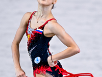 Mariia Borisova of Russia competes in the rope final of the International Rhythmic Gymnastics Tournament ''Sky Grace 2024'' at Aspire Zone F...