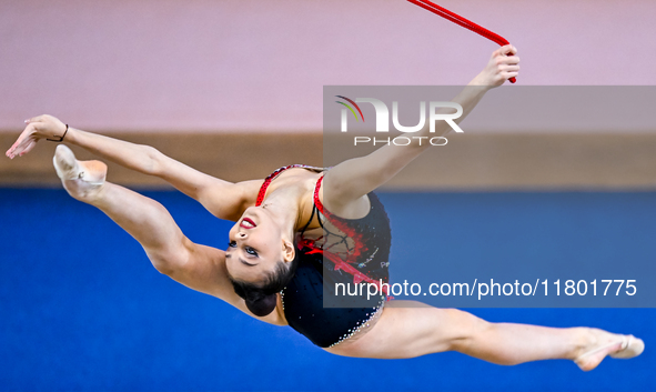 Mariia Borisova of Russia competes in the rope final of the International Rhythmic Gymnastics Tournament ''Sky Grace 2024'' at Aspire Zone F...