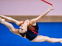 Mariia Borisova of Russia competes in the rope final of the International Rhythmic Gymnastics Tournament ''Sky Grace 2024'' at Aspire Zone F...