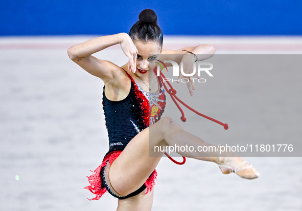 Mariia Borisova of Russia competes in the rope final of the International Rhythmic Gymnastics Tournament ''Sky Grace 2024'' at Aspire Zone F...