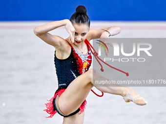 Mariia Borisova of Russia competes in the rope final of the International Rhythmic Gymnastics Tournament ''Sky Grace 2024'' at Aspire Zone F...