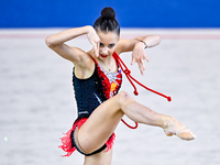 Mariia Borisova of Russia competes in the rope final of the International Rhythmic Gymnastics Tournament ''Sky Grace 2024'' at Aspire Zone F...